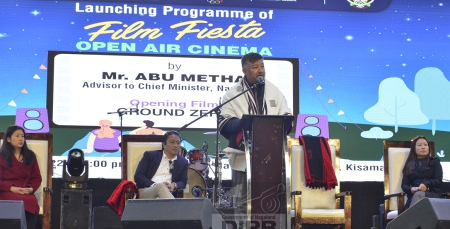 Abu Metha during the launching of Film Fiesta, Open Air Cinema at Naga Heritage Village, Kisama on December 2. (DIPR Photo) 